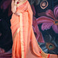 Peach Chanderi Cotton Saree with Check Design and Tissue Border