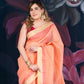 Peach Chanderi Cotton Saree with Check Design and Tissue Border