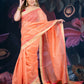 Peach Chanderi Cotton Saree with Check Design and Tissue Border