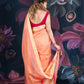 Peach Chanderi Cotton Saree with Check Design and Tissue Border