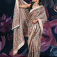 Beige Semi-Matka Silk Saree with Madhubani Print