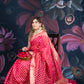 Red Chanderi Silk Saree with Banarasi Zari Booti and Rich Palloo