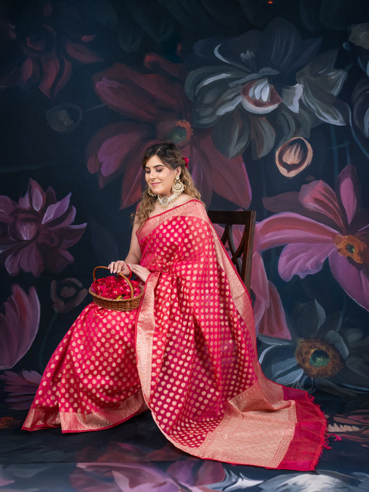 Pink Chanderi Silk Banarasi Saree