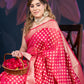 Red Chanderi Silk Saree with Banarasi Zari Booti and Rich Palloo