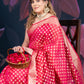 Red Chanderi Silk Saree with Banarasi Zari Booti and Rich Palloo