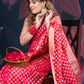 Red Chanderi Silk Saree with Banarasi Zari Booti and Rich Palloo