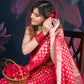 Red Chanderi Silk Saree with Banarasi Zari Booti and Rich Palloo