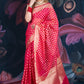 Red Chanderi Silk Saree with Banarasi Zari Booti and Rich Palloo