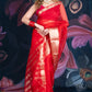 Red Organza Saree with Banarasi Zari Border and Chitt Palloo
