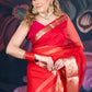 Red Organza Saree with Banarasi Zari Border and Chitt Palloo