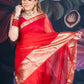 Red Organza Saree with Banarasi Zari Border and Chitt Palloo