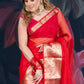 Red Organza Saree with Banarasi Zari Border and Chitt Palloo