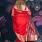 Red Organza Saree with Banarasi Zari Border and Chitt Palloo