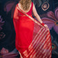 Red Organza Saree with Banarasi Zari Border and Chitt Palloo