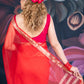 Red Organza Saree with Banarasi Zari Border and Chitt Palloo