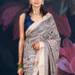 Beige Matka Silk Saree with Madhubani Print