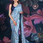 Blue Semi-Crepe Printed Saree