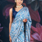 Blue Semi-Crepe Printed Saree