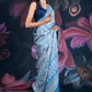 Blue Semi-Crepe Printed Saree