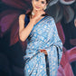 Blue Semi-Crepe Printed Saree