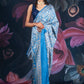 Blue Semi-Crepe Printed Saree