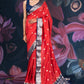 Red and Blue Assam Silk Saree with Zari Work and Contrast Border