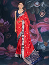 Red and Blue Assam Silk Saree
