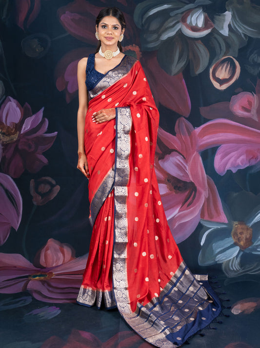 Red and Blue Assam Silk Saree