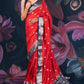 Red and Blue Assam Silk Saree with Zari Work and Contrast Border