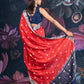 Red and Blue Assam Silk Saree with Zari Work and Contrast Border