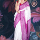 White and Purple Chanderi Cotton Saree with Contrast Pallu and Temple Border