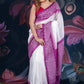 White and Purple Chanderi Cotton Saree with Contrast Pallu and Temple Border
