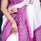 White and Purple Chanderi Cotton Saree with Contrast Pallu and Temple Border