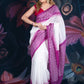 White and Purple Chanderi Cotton Saree with Contrast Pallu and Temple Border