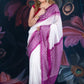 White and Purple Chanderi Cotton Saree with Contrast Pallu and Temple Border