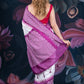 White and Purple Chanderi Cotton Saree with Contrast Pallu and Temple Border
