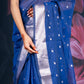 Teal Blue Chanderi Silk Saree with Banarasi Zari Booti and Border
