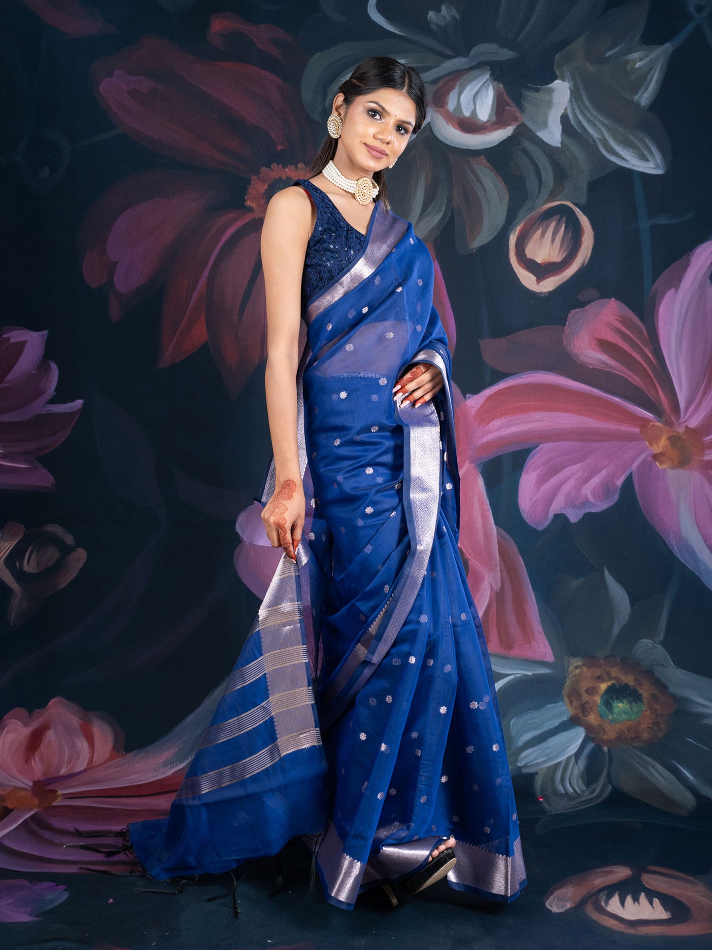 Blue Chanderi Silk Banarasi Saree