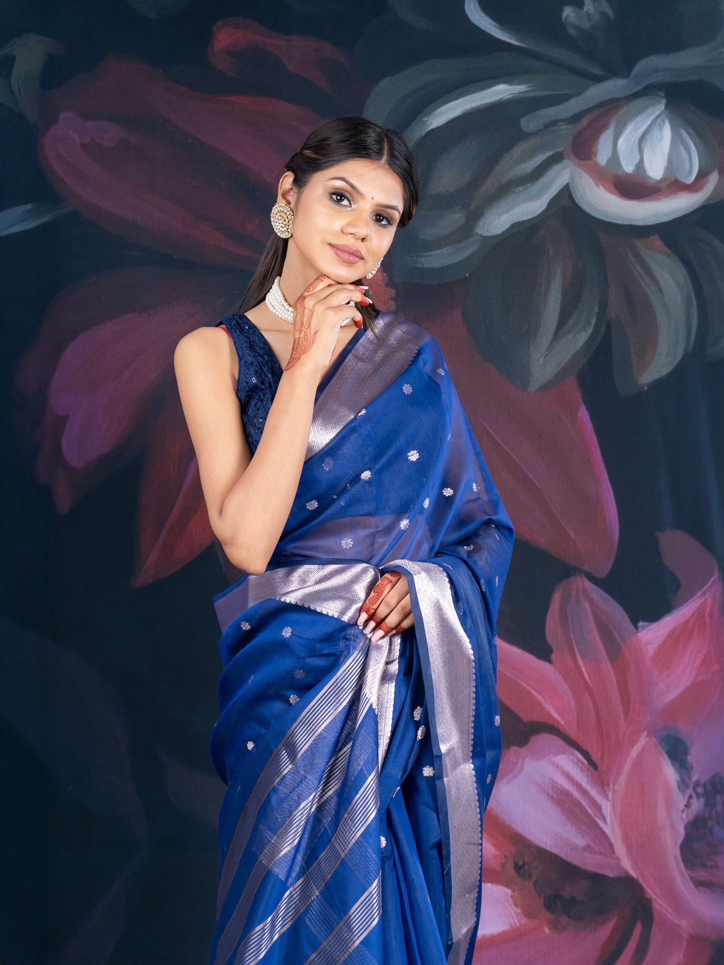 Blue Chanderi Silk Banarasi Saree