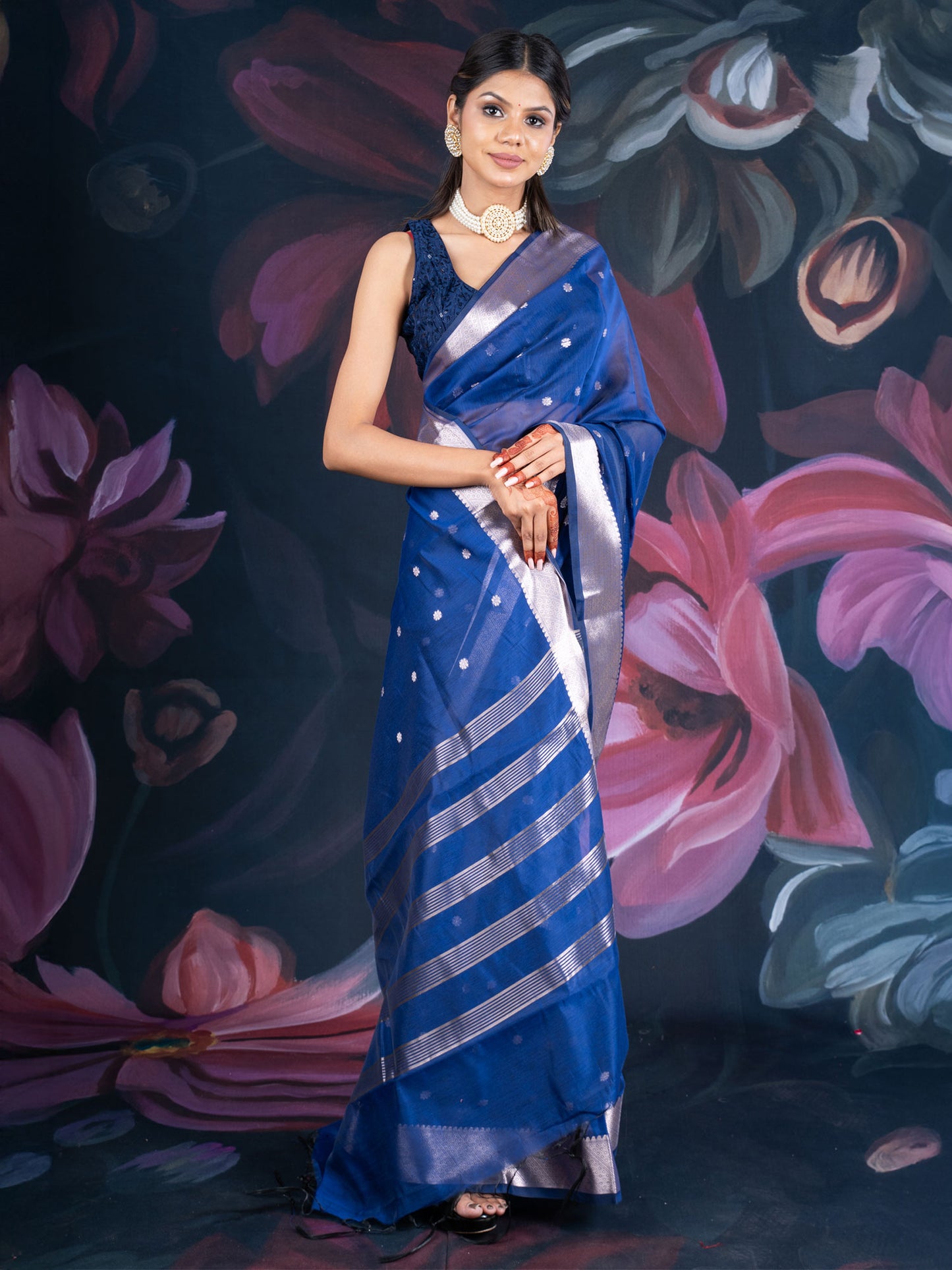 Blue Chanderi Silk Banarasi Saree