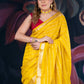 Sunflower Yellow Assam Silk Saree with Zari Woven Lines and Chit Pallu