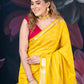 Sunflower Yellow Assam Silk Saree with Zari Woven Lines and Chit Pallu