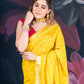 Sunflower Yellow Assam Silk Saree with Zari Woven Lines and Chit Pallu