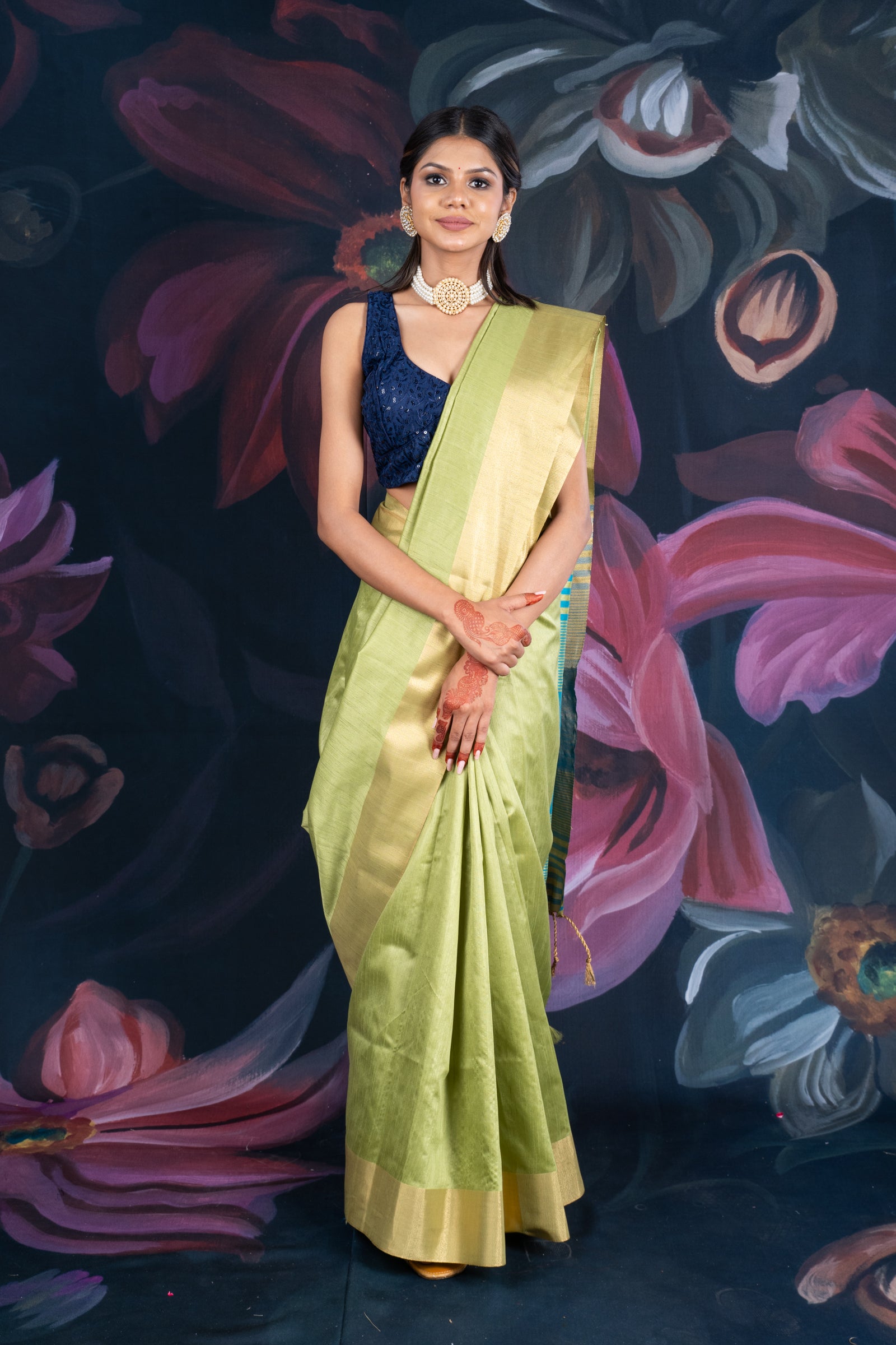 Mint Green Semi-Raw Silk Saree with Tissue Border and Chit Pallu