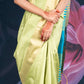 Mint Green Semi-Raw Silk Saree with Tissue Border and Chit Pallu