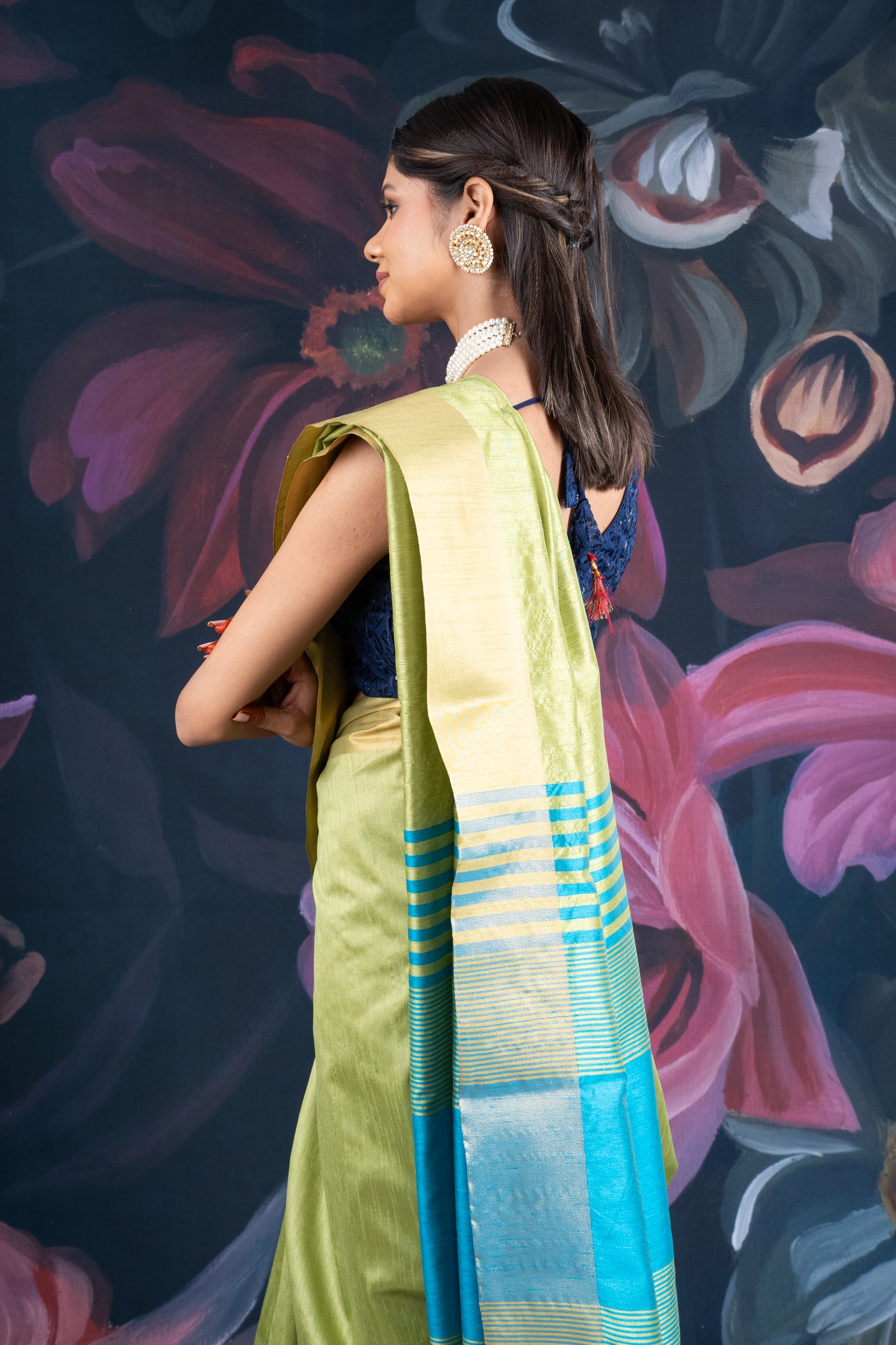 Mint Green Semi-Raw Silk Saree with Tissue Border and Chit Pallu