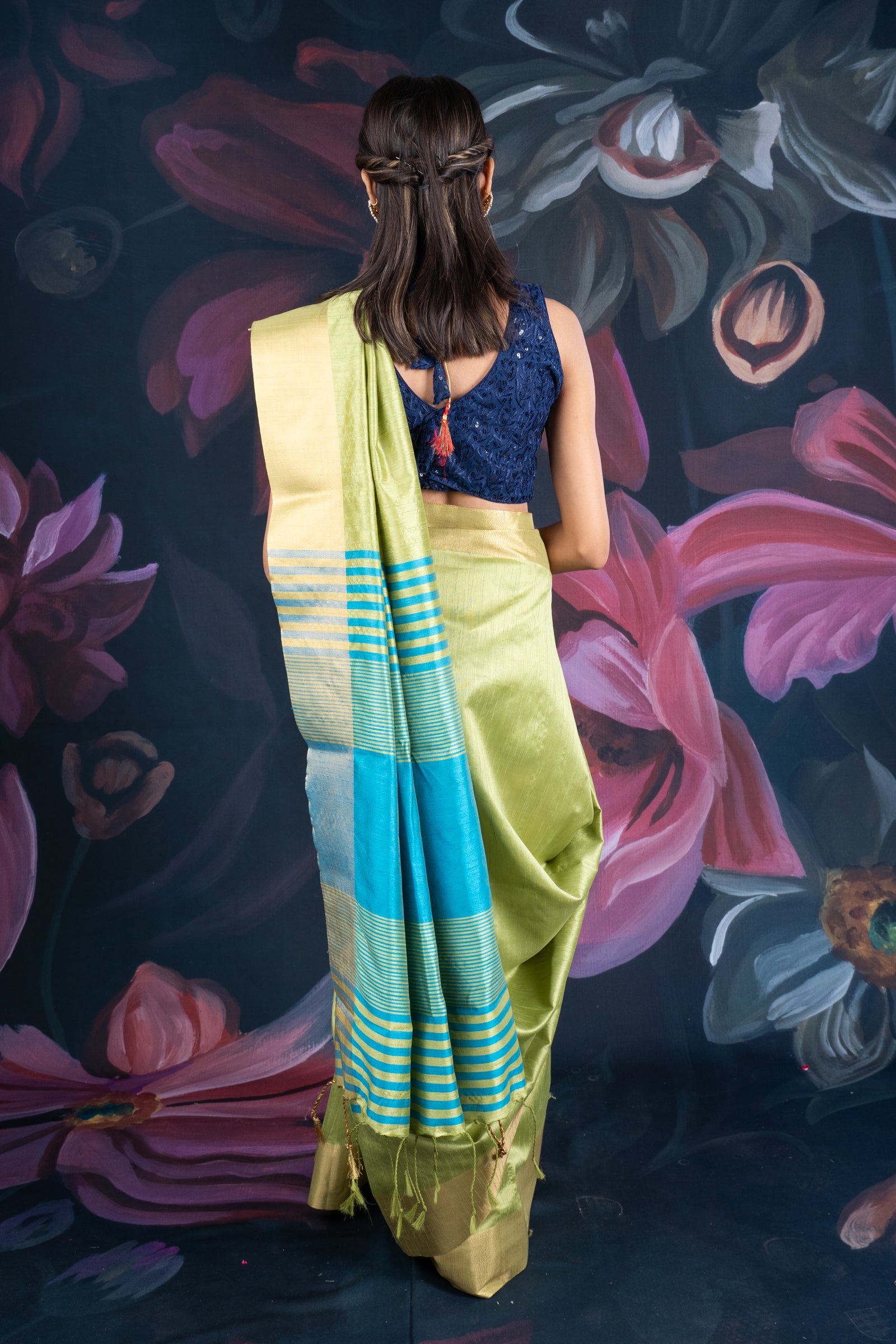 Mint Green Semi-Raw Silk Saree with Tissue Border and Chit Pallu