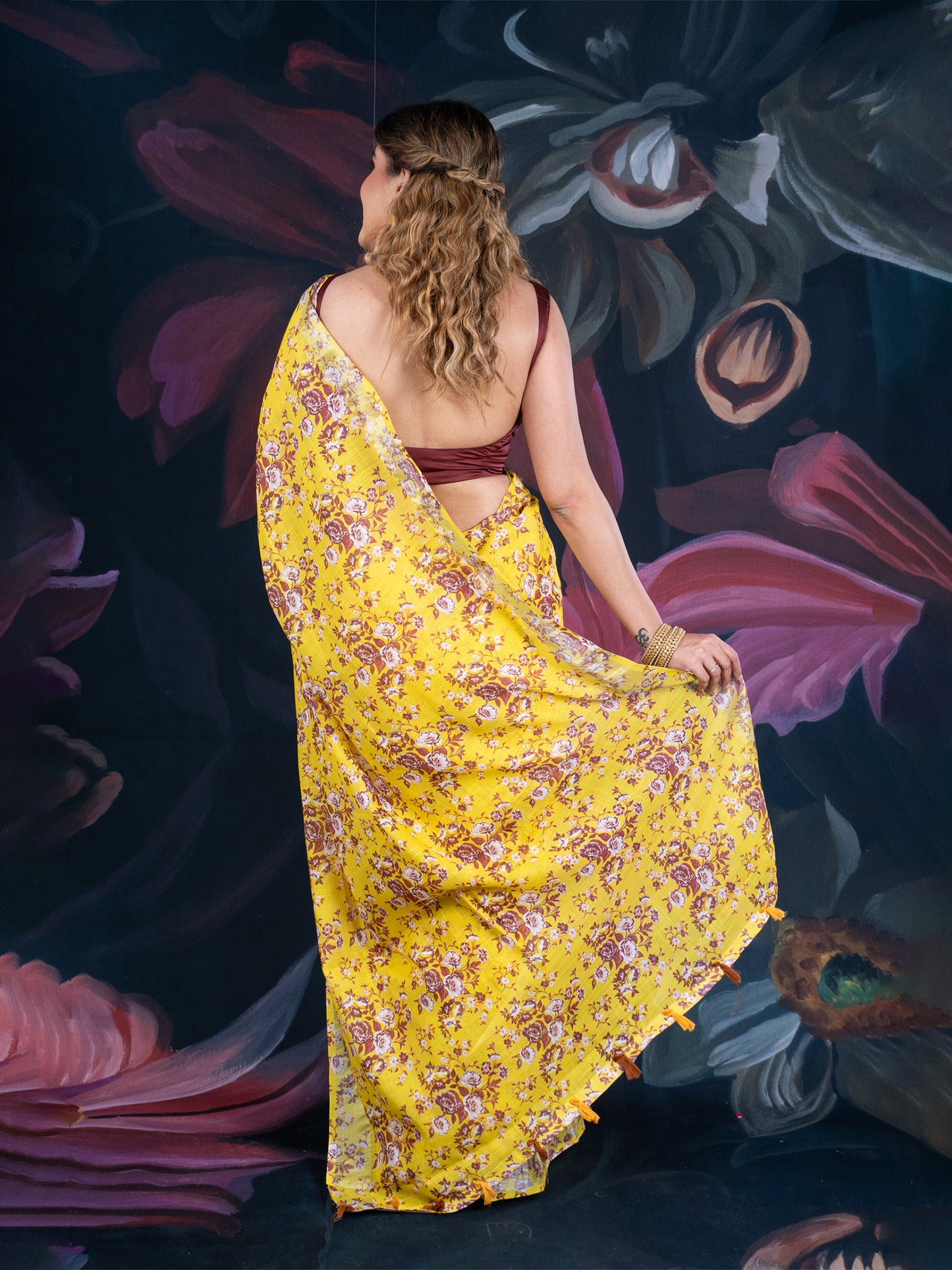 Mustard Yellow Linen Cotton Tissue Saree