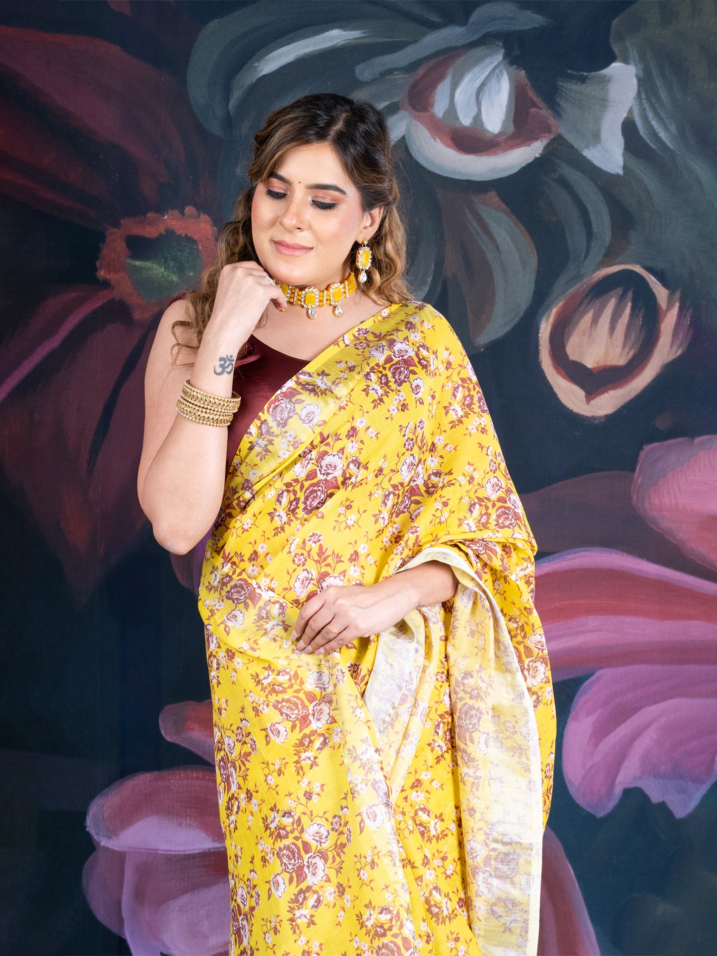 Mustard Yellow Linen Cotton Tissue Saree