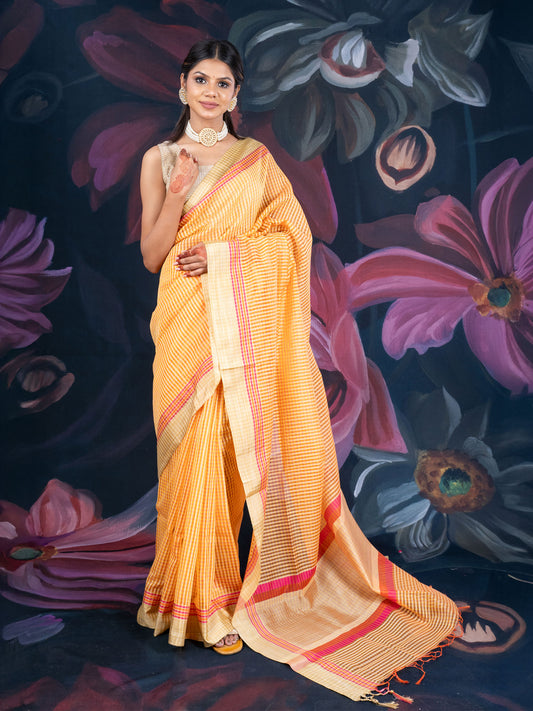 Saffron Yellow Chanderi Tissue Saree